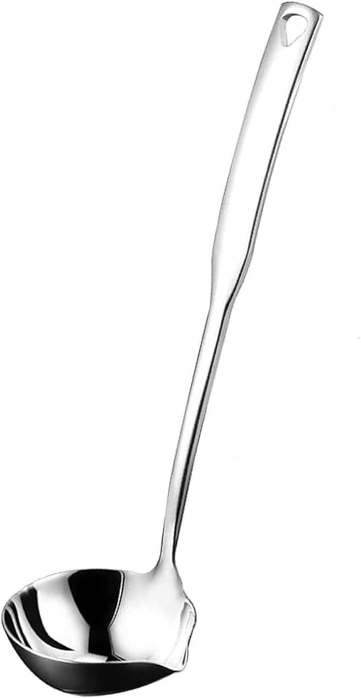 ZDFQly Soup Ladle 304 Stainless Steel Heavy Ladle with Pour Spout for Soups, Serving, Cooking, Stews and More 11.8 inch - Image 1